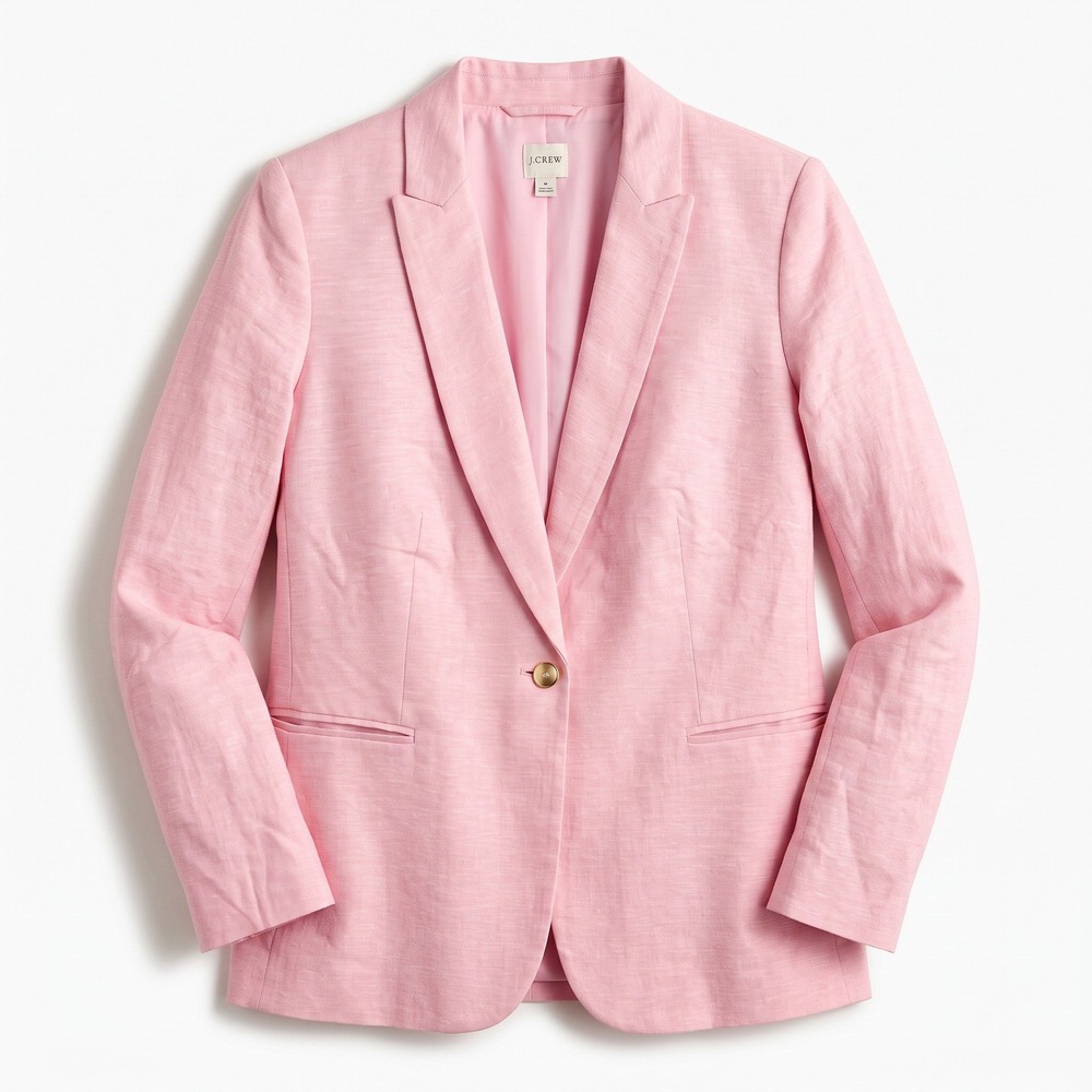 J.Crew 16 Pink Blazer Womens One Button Linen Blend Jacket Preppy Coastal